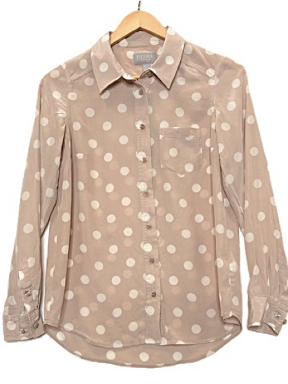 Pure Collection 100% Silk Polka Dot Long Sleeve Button Down Shirt Size 2 XS